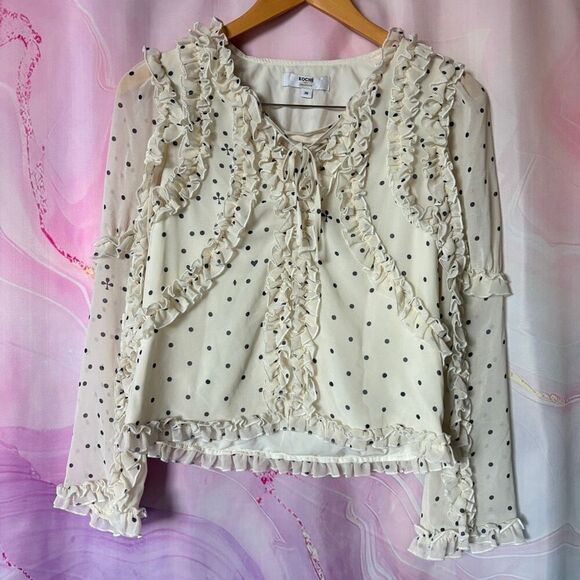 koche collective Tops - Koche M Cream Polka Dot Sheer Blouse Preppy Luxury Coastal Boardwalk Old Money